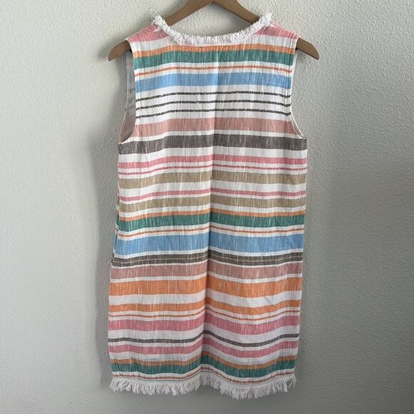 Chelsea & Theodore Cotton Striped Dress Fringe Boho Coastal Medium - Picture 2 of 5